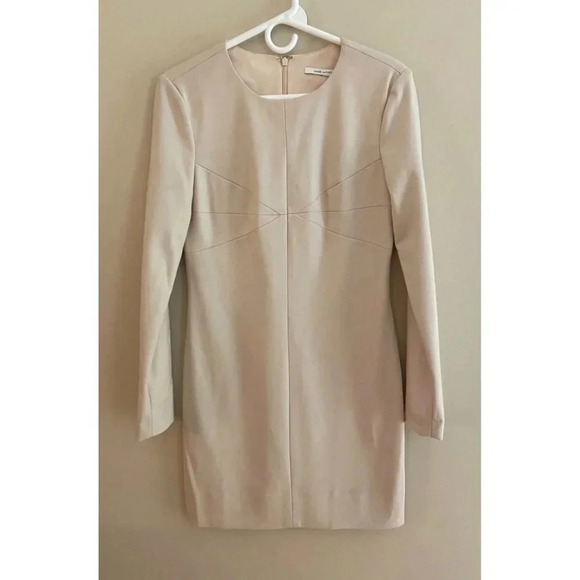 Diane Von Furstenburg Beige Long Sleeve Wool Blend Stretch Mini Dress Size 8 - Picture 3 of 12